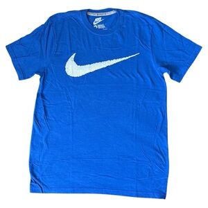 Nike 100% cotton crew neck athletic tee shirt blue light gray swoosh Medium M